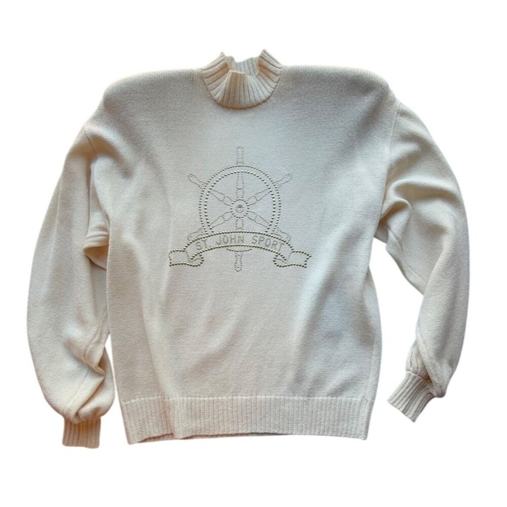 Vintage ST JOHN Medium Knit Pullover Sweater Nautical‎ Embellished New w/ Tags